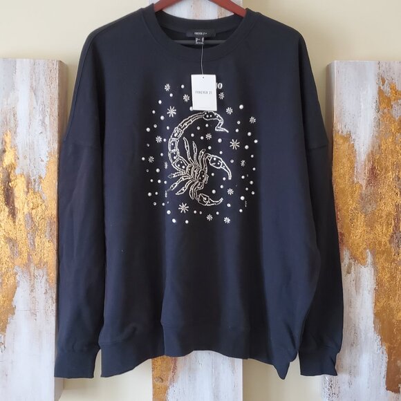 Forever 21 Black Beaded Scorpio Pullover Sweater SZ 2X - Picture 5 of 8
